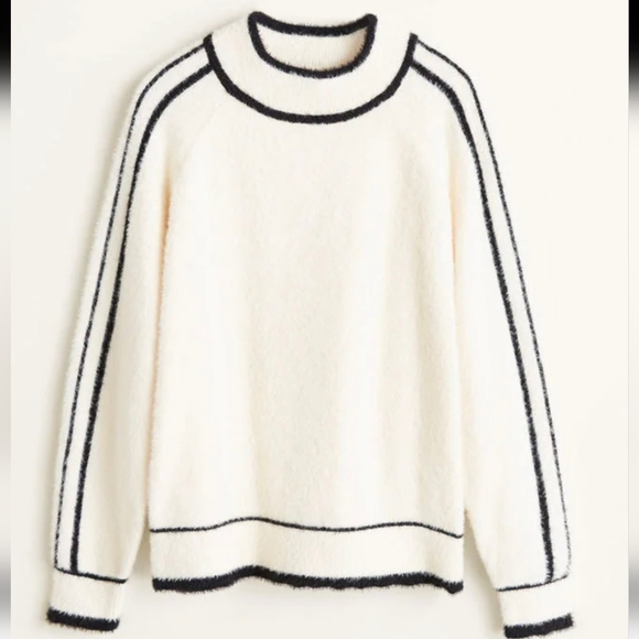 Mango Sweaters - MANGO Contrasting Stripe Cream/Black Soft Sweater. Sz. Large. NWOT
